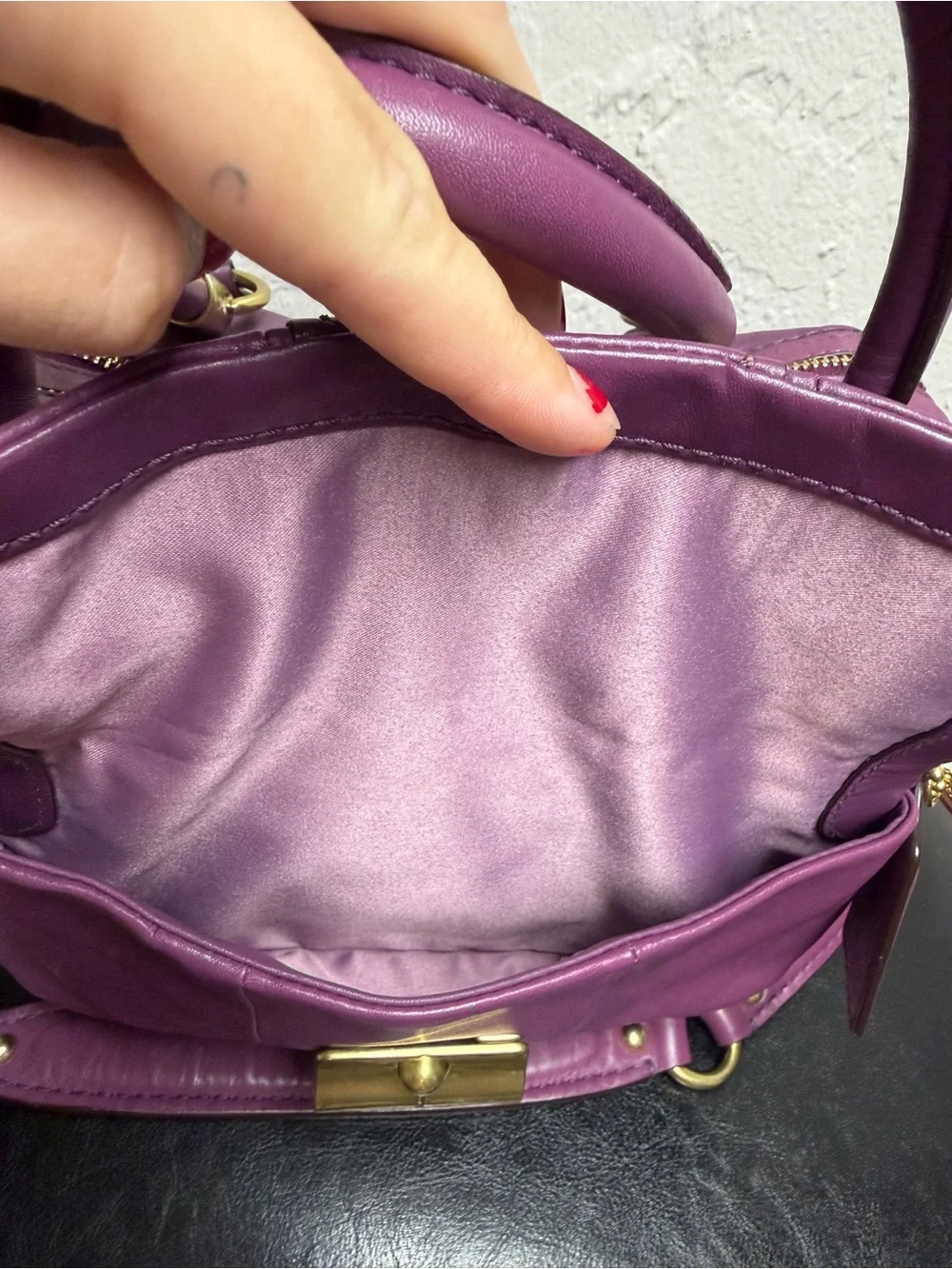 Coach Purple Leather Satchel with Gold Hardware